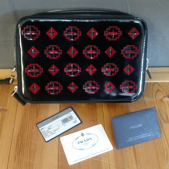 Prada Patent Leather Bag - Black w/Red Geometric